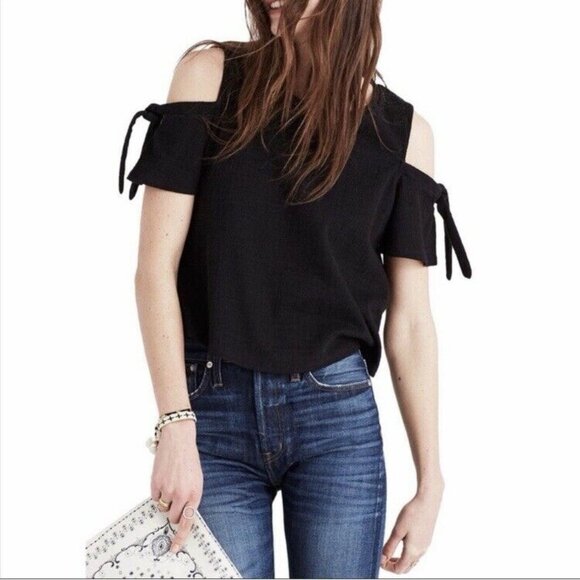 Madewell Tops - Madewell Skylar Cold-Shoulder Black Top Size Small